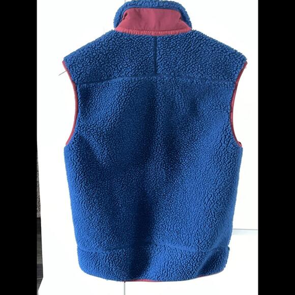Patagonia Men's Classic Deep Pile Full Zip Fleece Jacket Vest Blue Red Size M - Picture 3 of 6